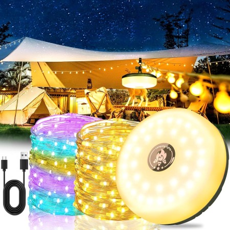 Vautvis Cadena De Luces Para Camping, 10M Guirnaldas Camping Retráctil, Luz De Campamento, 8 Modos De Iluminación, Impermeable