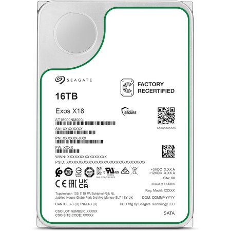 Seagate Exos X18 Enterprise HDD de 16 TB, CMR de 3,5 pulgadas, SATA de 6 GB/s, 7200 rpm, 512e, 4Kn FastFormat, baja latencia con