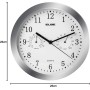 ELBE RP-3005-9 Reloj de pared con termómetro e higrómetro, mide temperatura y humedad, 25 cm diámetro, panel blanco marco plata,