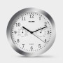 ELBE RP-3005-9 Reloj de pared con termómetro e higrómetro, mide temperatura y humedad, 25 cm diámetro, panel blanco marco plata,