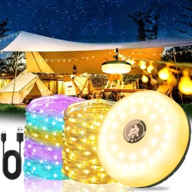 Vautvis Cadena De Luces Para Camping, 10M Guirnaldas Camping Retráctil, Luz De Campamento, 8 Modos De Iluminación, Impermeable