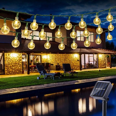 BrizLabs Guirnaldas Luces Exterior Solares, 6.5M 30 LED Cadena de Luces Solar Impermeable 8 Modos Iluminación para Interiores y