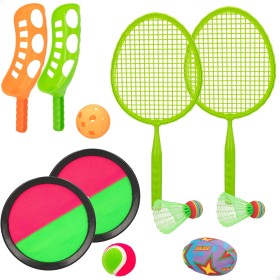 ColorBaby CB Toys 49543 - Juguetes Playa Set Multijuegos Niños, Incluye 2 Raquetas bádminton, 2 Volantes, 2 lanzadores, 2