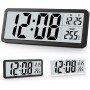 Sukeen Reloj de pared digital que funciona con pilas, reloj de pared digital con dígitos grandes, temperatura, 12/24 horas,