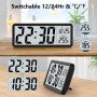 Sukeen Reloj de pared digital que funciona con pilas, reloj de pared digital con dígitos grandes, temperatura, 12/24 horas,