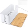 QOUBNIC Caja de Gestión de Cables con Tapa de Bambú, Caja Organizadora Cables Esconder Cables Caja Cables para Ocultar y