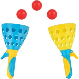 Idena 40251-Juego XXL con 2 cubiletes, Incl. 3, Juego de Pelota para jardín, Parque y Playa, Color Yellow/Blue, L Berlin 40251