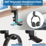 KDD 2 en 1 Soporte Cascos Gaming con Soporte Taza Escritorio - Soporte Auriculares Giratorio con Abrazadera Bajo el Escritorio -