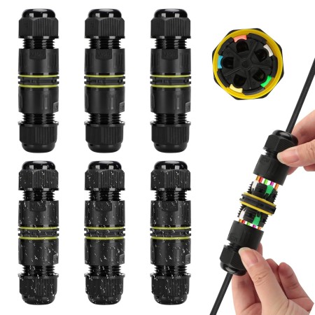 6 Piezas Conector Impermeable IP68, Empalmes Cables Electricos Estancos, Caja de Conectores, Conector de Cable Exterior para