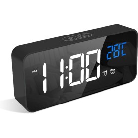 LATEC Reloj Despertador Digital, LED Pantalla Reloj Alarma Inteligente con Temperatura, Puerto de Carga USB, 12/24 Horas, 4