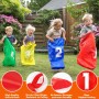 POWLYB Juegos de Carreras de Sacos, Juegos al Aire Libre, Huevo y Cuchara, Juego de Lanzamiento de Anillos, Medalla y Silbatos,