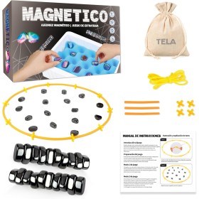 BIORYC ® Juego de Mesa Ajedrez Magnético Negro (20 imanes) + Bolsa de Tela + Varillas + Enlaces + Tablero de Esponja | Juegos