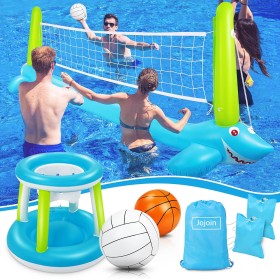 Jojoin Voleibol de Piscina de Verano - Juego de Voleibol Inflable Incluyen Redes de Voleibol y Aros de Baloncesto Apto para