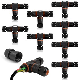 8 Piezas Conector Impermeable IP68, T Forma Caja de Conexión Impermeable IP68 3 Vías Empalme a Prueba Agua ABS Conector de Cable
