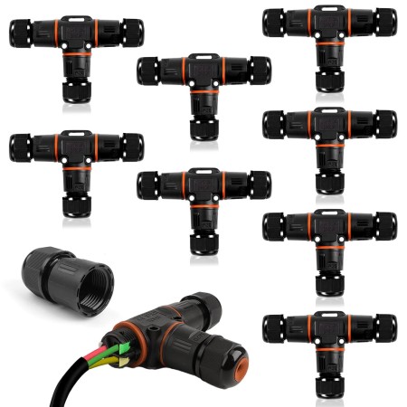 8 Piezas Conector Impermeable IP68, T Forma Caja de Conexión Impermeable IP68 3 Vías Empalme a Prueba Agua ABS Conector de Cable