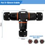8 Piezas Conector Impermeable IP68, T Forma Caja de Conexión Impermeable IP68 3 Vías Empalme a Prueba Agua ABS Conector de Cable
