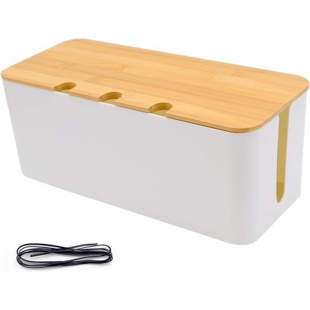 Fahibin Caja organizadora de Cables Grande Negra, Organizador de Cables Grande con Tapa de Madera para Ocultar y Recoger Cables