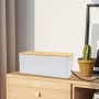 Fahibin Caja organizadora de Cables Grande Negra, Organizador de Cables Grande con Tapa de Madera para Ocultar y Recoger Cables