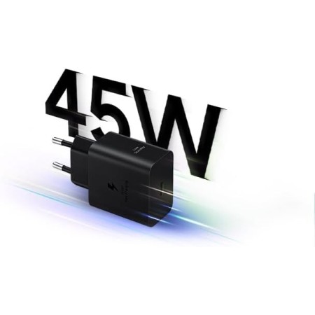 Samsung Cargador USB C, Adaptador de Corriente 45 W Ultra rápido, Adaptador USB C a USB, Cargador Samsung Carga rápida, Negro