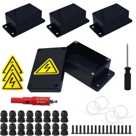 Caja de derivación negra, 4 unidades, caja de conexiones IP65, resistente al agua, 100 x 68 x 50 mm, caja de distribución con 16