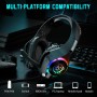 Tatybo Cascos Gaming, Auriculares Gaming con Graves Envolventes 3D, Micrófono Reducción De Ruido Y Almohadillas De Proteína,