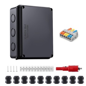 SRJQXH Caja Estanca, 150 x 110 x 70 mm Caja Estanca Exterior, Negro IP65 Caja Conexiones Estanca, ø 6-12 mm, con Terminales y