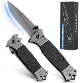 Rolgno Navaja Tactica con Rompecristales y Clip de Bolsillo Cuchillo Plegable Inoxidable Afilado 3Cr13 EDC Cuchillo