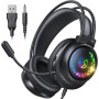 Tatybo Cascos Gaming para Ps4/Ps5/PC/Switch, Auriculares Gaming con Doble Diadema Adaptable, 3D Estéreo Sonido, Cascos con Cable
