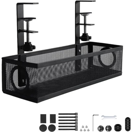 Under Desk Cable Management Bandeja, organizador de cables sin taladro, con abrazadera, organizador de cables para bajo la mesa