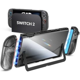 ivoler Funda Protectora acoplable para Nintendo Switch 2,TPU asa Funda,PC Funda,Textura de Diamante,Antigolpes,Arañazos,Negro