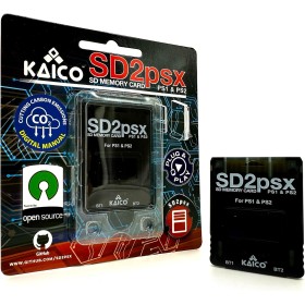 Kaico PSXMemCard Gen2 - Tarjeta de memoria compatible con PlayStation 1 y 2, firmware actualizable, almacenamiento ilimitado,