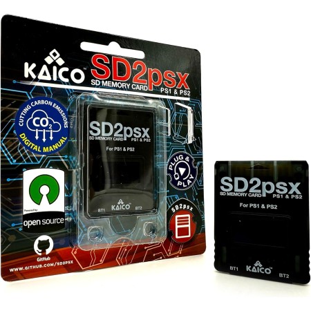 Kaico PSXMemCard Gen2 - Tarjeta de memoria compatible con PlayStation 1 y 2, firmware actualizable, almacenamiento ilimitado,