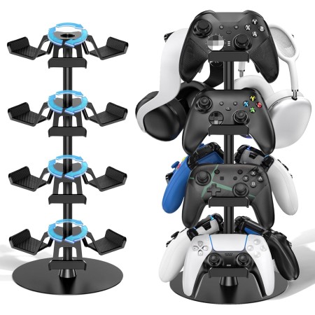 Soporte Mando y Cascos, 3 Niveles Soporte Auriculares para Mesa, 9 de Gran Capacidad para Organizador Mandos, Controller Holder