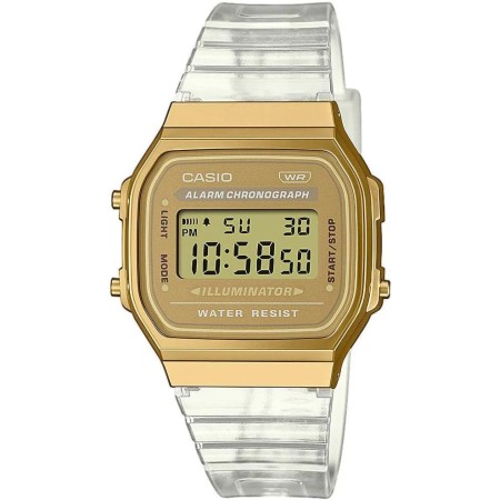 Casio Reloj Cuarzo Unisex 36.00mm con dial Digital Oro y Correa de Plastic/Resin Bracelet Transparente A168XESG-9AEF