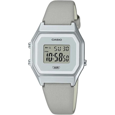 Casio Reloj Cuarzo Mujer 33.50mm con dial Digital Gris y Correa de Pulsera de Cuero Gris LA680WEL-8EF