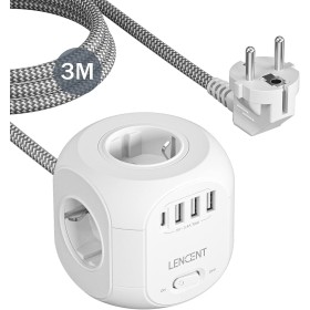 LENCENT Cubo Regleta Enchufes 3M con 4 Tomas de CA, 3 USB y 1 Tipo C, Alargadera Electrica Protección contra Sobretensiones para
