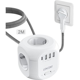 LENCENT Cubo Regleta Enchufes 2M con Enchufe Plano Regleta para Uso Interior, Regleta Enchufes Plano con 4 Tomas de CA, 3 USB y