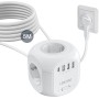 LENCENT Cubo Regleta Enchufes 2M con Enchufe Plano Regleta para Uso Interior, Regleta Enchufes Plano con 4 Tomas de CA, 3 USB y