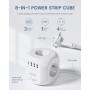 LENCENT Cubo Regleta Enchufes 2M con Enchufe Plano Regleta para Uso Interior, Regleta Enchufes Plano con 4 Tomas de CA, 3 USB y