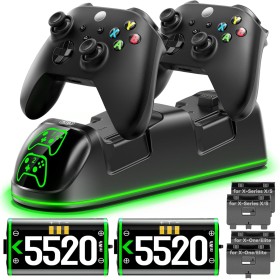 OIVO Cargador para Xbox con 2x5520mWh Baterías para Xbox Series/One X/S/Elite Mando, Base de Carga Mando Xbox con 2 Baterías
