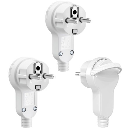 3 Piezas Enchufe Macho Plano 250V 16A IP20, Clavija Europeo Schuko Enchufe Plano Pared, Enchufe con Contacto a Tierra con Man-go
