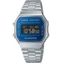Casio Reloj Cuarzo Unisex 38.60mm con dial Digital Azul y Correa de Pulsera de Metal Plata A168WEM-2BEF