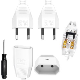 SGQTGIMU 4 Piezas DIY Clavija Enchufe Macho y enchufe Hembra, 2+2 Conjunto Europeo Enchufe Plano (2.5A/250V) para