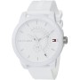 Tommy Hilfiger Reloj Analógico de Cuarzo para Hombre - Esfera Blanca, Correa de Silicona Blanca, Funciones de Día & Fecha, Caja