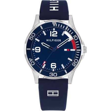 Tommy Hilfiger Reloj para Niño Esfera Azul, Correa de Silicona Azul, Caja Acero 34mm, Bisel de Aluminio, Cuarzo, 5 ATM