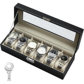 Caja Relojes con 6 Compartimentos, caja de relojes cubierta de vidrio, hecha de terciopelo, adecuada para almacenar relojes,