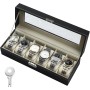 Caja Relojes con 6 Compartimentos, caja de relojes cubierta de vidrio, hecha de terciopelo, adecuada para almacenar relojes,