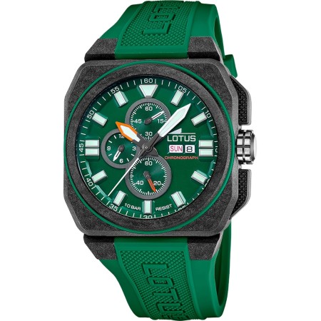 Lotus Reloj Hombre 18976/2 Chrono Caja de Fibra de Carbono Negro Correa de Caucho Verde
