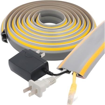 Canaleta Cables Suelo Autoadhesivo de 3 m, Pasacables Suelo de PVC, Cortable Cubre Cables Suelo, para Oficinas, Talleres,