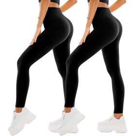 SINOPHANT 2 x Women's Yoga Pants Sports Leggings Soft Elastic High Waist Pilates Sizes, 2 Pieces Black/Black, L-XL